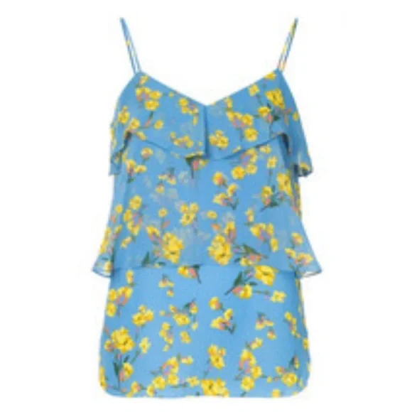Goen.J Floral Ruffle Top | Size Small (4) | Blue & Yellow - Picture 2 of 6